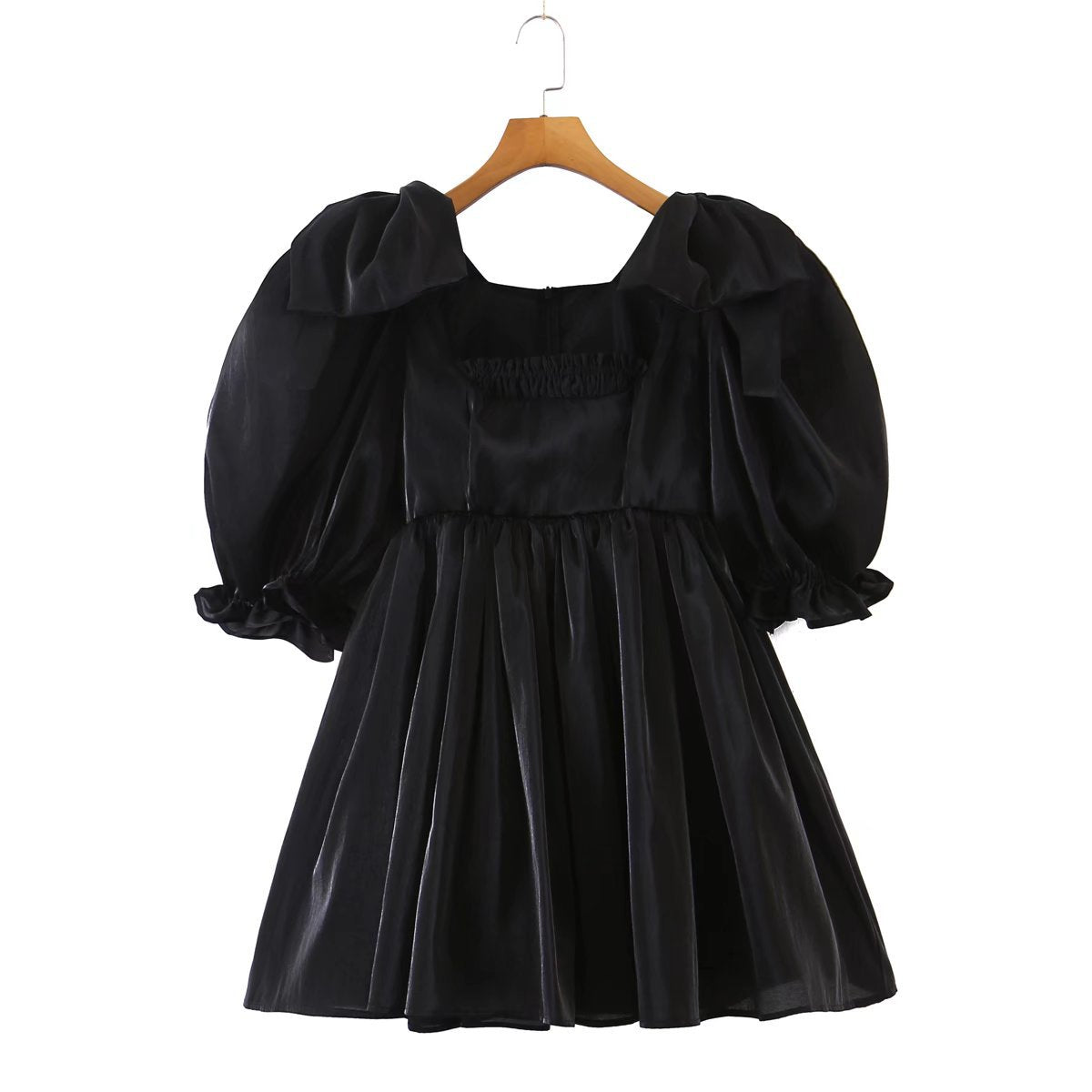 Robe babydoll d'été à manches bouffantes et nœud bicolore de couleur unie pour princesse