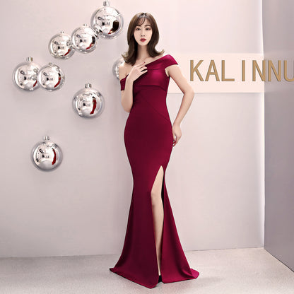 Colors off Shoulder Cocktail Evening Dress Women Party Long Elegant Slim Sexy Fishtail Dress