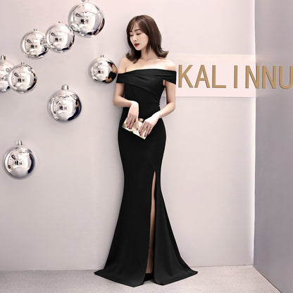 Colors off Shoulder Cocktail Evening Dress Women Party Long Elegant Slim Sexy Fishtail Dress