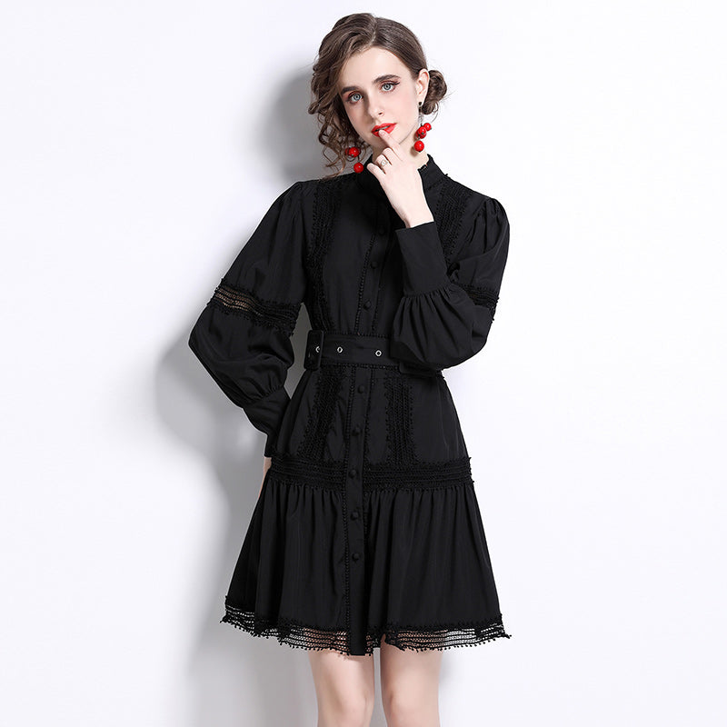 Women Spring Fall Long Sleeve Solid Short Dress