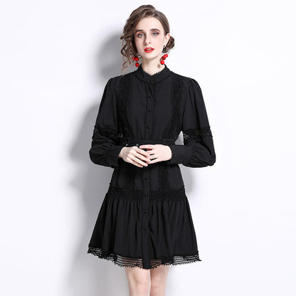 Women Spring Fall Long Sleeve Solid Short Dress