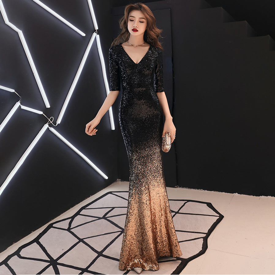 Evening Dress Women Sexy Party Host Long Sequined Annual Meeting Fishtail Socialite Dress