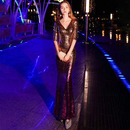 Robe de soirée sexy pour femme, tenue de soirée longue à paillettes, tenue de réunion annuelle, queue de poisson, robe de mondaine