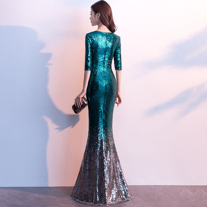 Evening Dress Women Sexy Party Host Long Sequined Annual Meeting Fishtail Socialite Dress