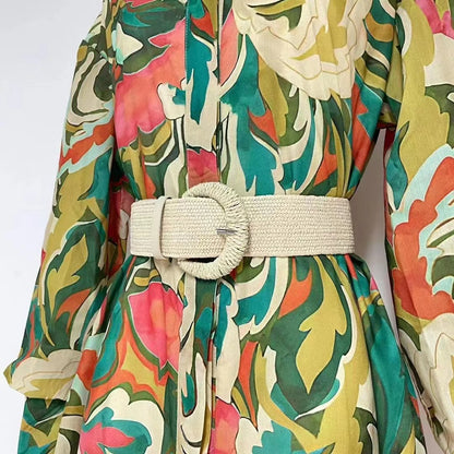 Vestido camisero elegante de oficina con cuello estampado para mujer, de primavera y otoño, para uso diario, estilo midi