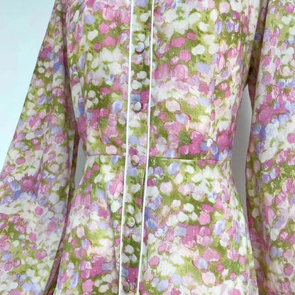 Vestido camisero elegante bohemio de manga larga con cuello estampado para mujer, primavera y otoño