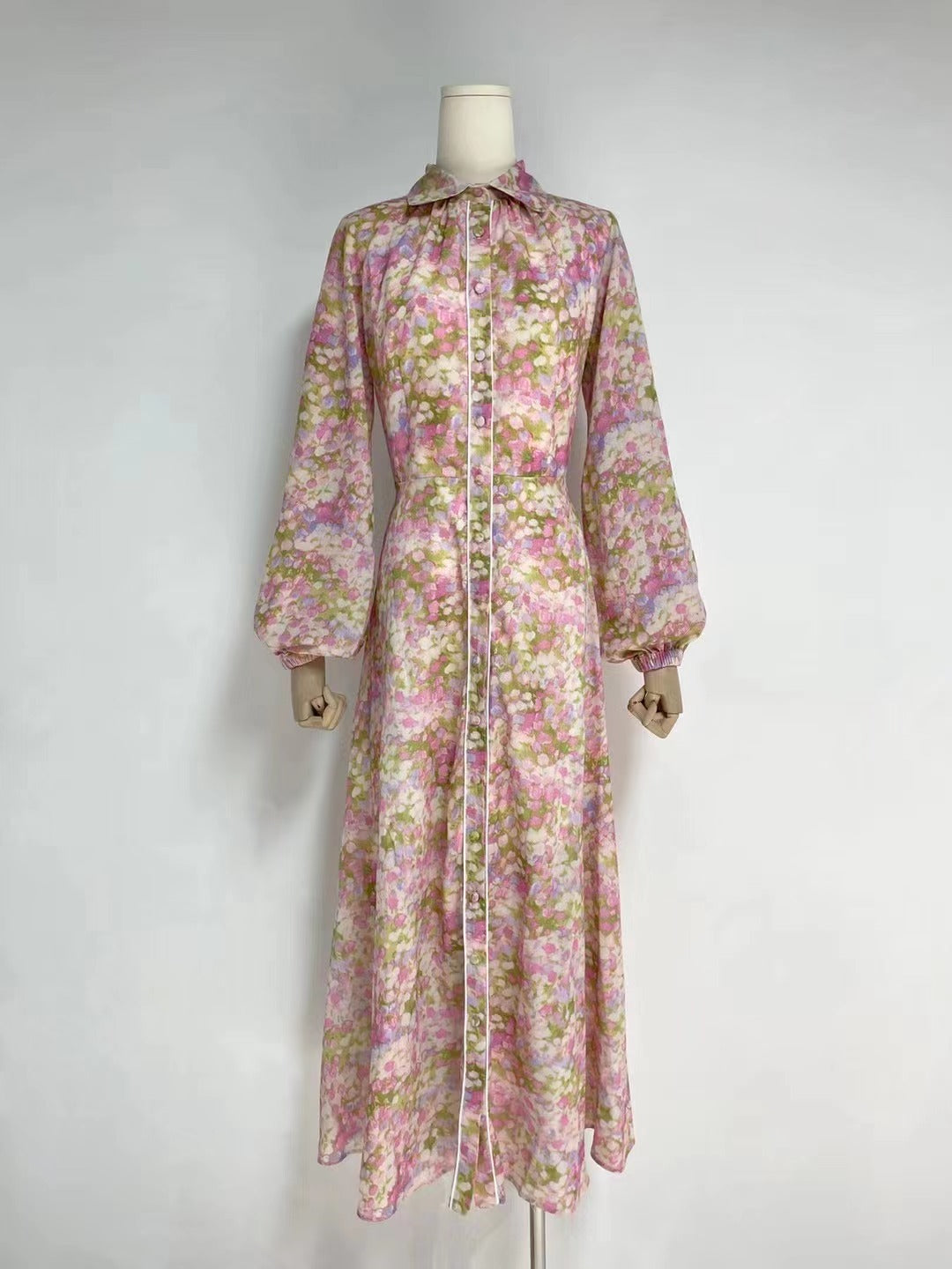 Robe chemise longue à manches longues et col imprimé pour femme, style bohème, élégante, coupe trapèze, printemps-automne