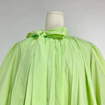 Robe trapèze élégante à manches bouffantes et col noué pour femme