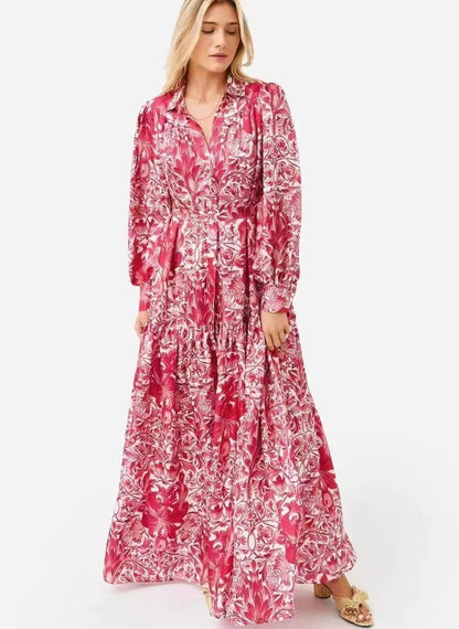 Robe longue à col élégant et imprimé quotidien pour femme, printemps-automne