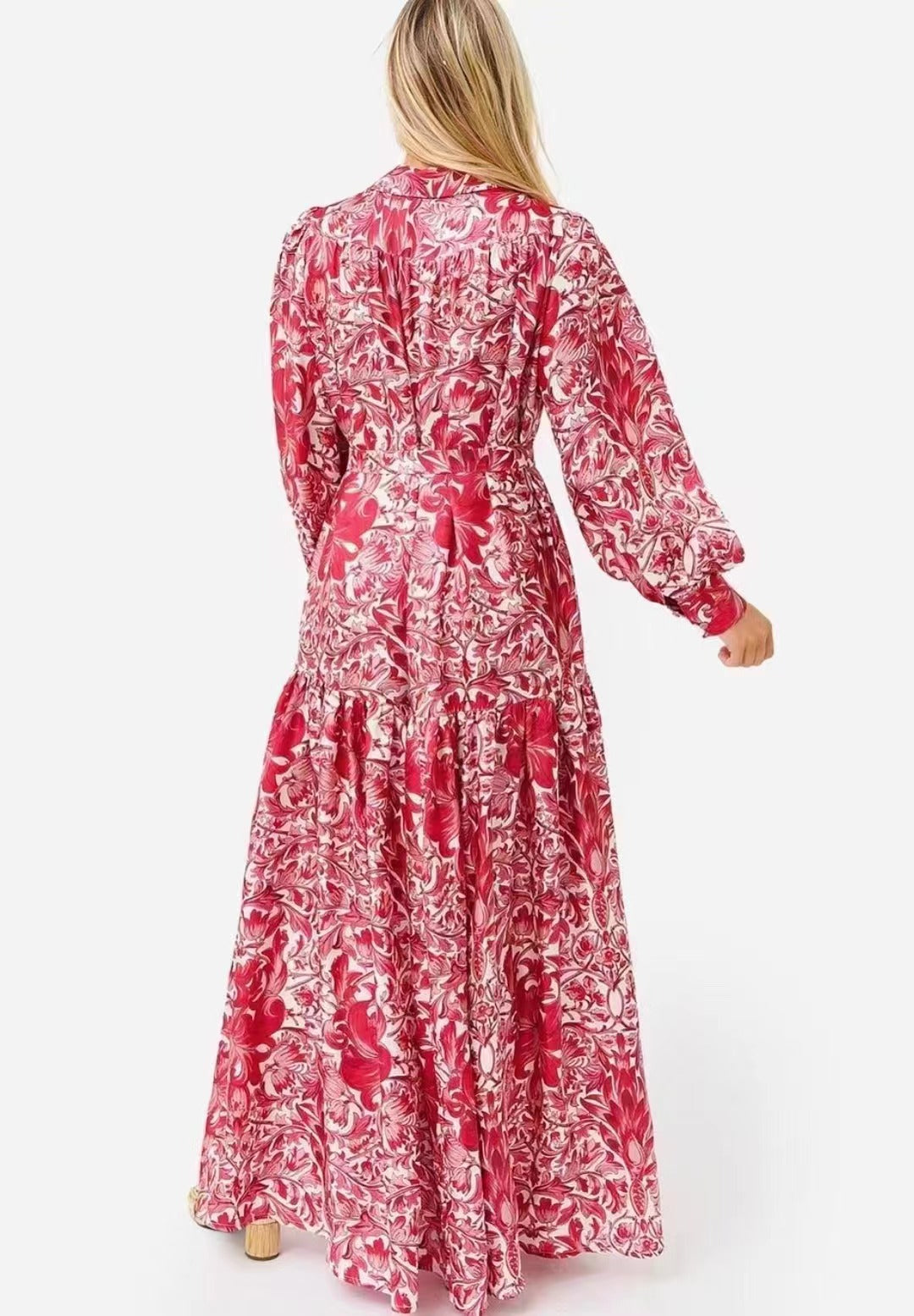 Robe longue à col élégant et imprimé quotidien pour femme, printemps-automne