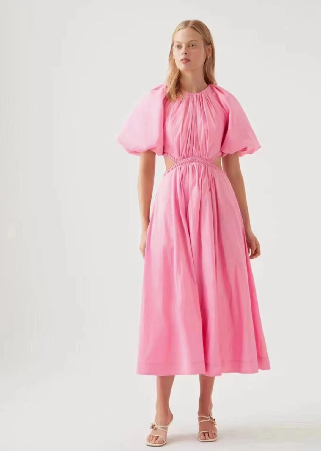 Vestido largo elegante de verano con escote redondo y abertura en forma de A para mujer