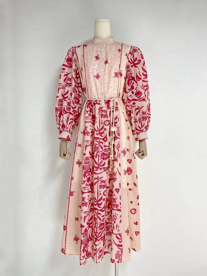 Robe longue trapèze élégante à ceinture imprimée pour femme, printemps-automne