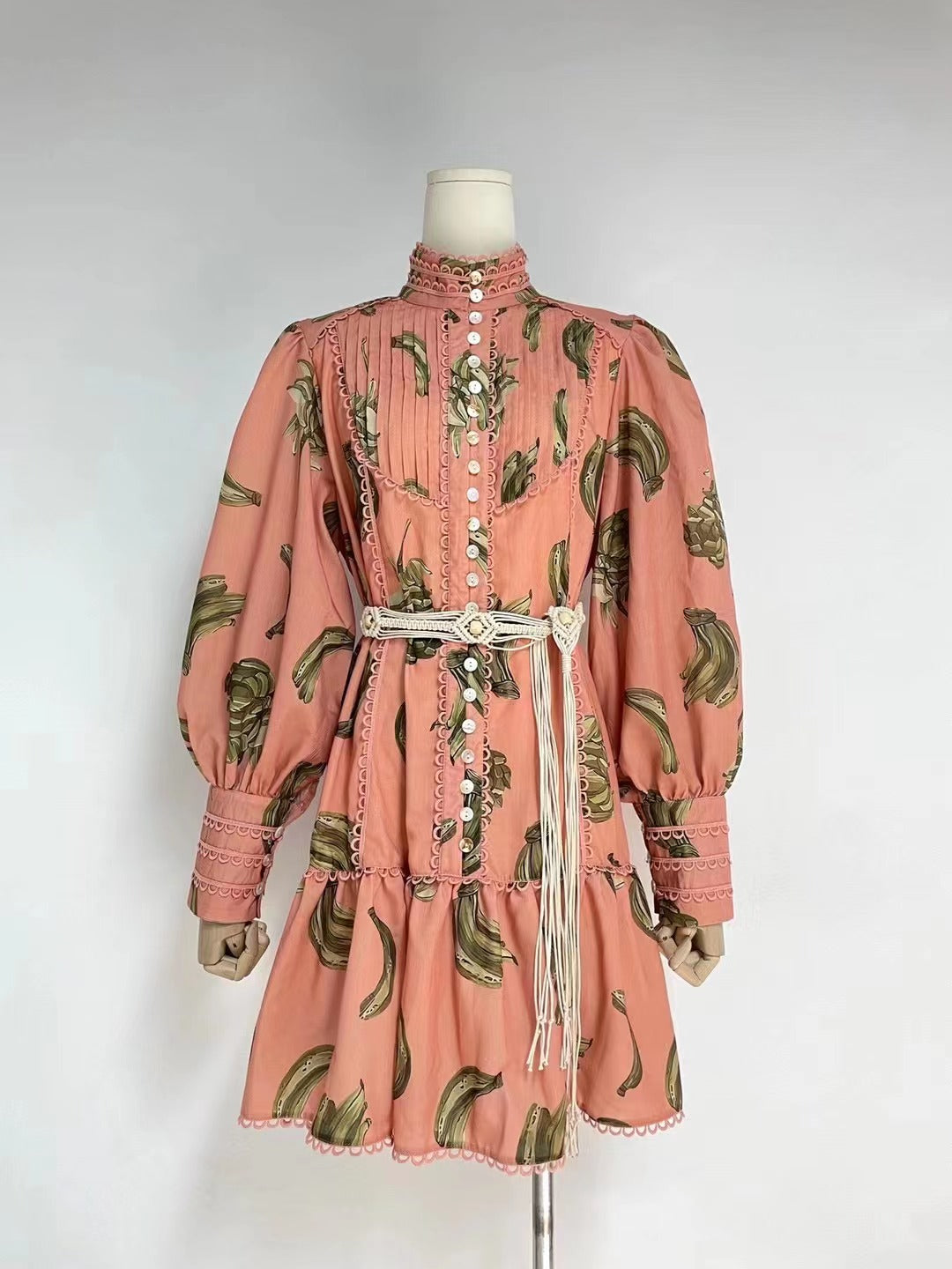 Robe chemise élégante à manches lanternes et ceinture pour femme, tenue courte à fleurs, printemps-automne, vacances