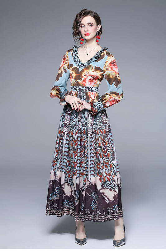 Women Spring Fall Printed Daily A Line Maxi Dress