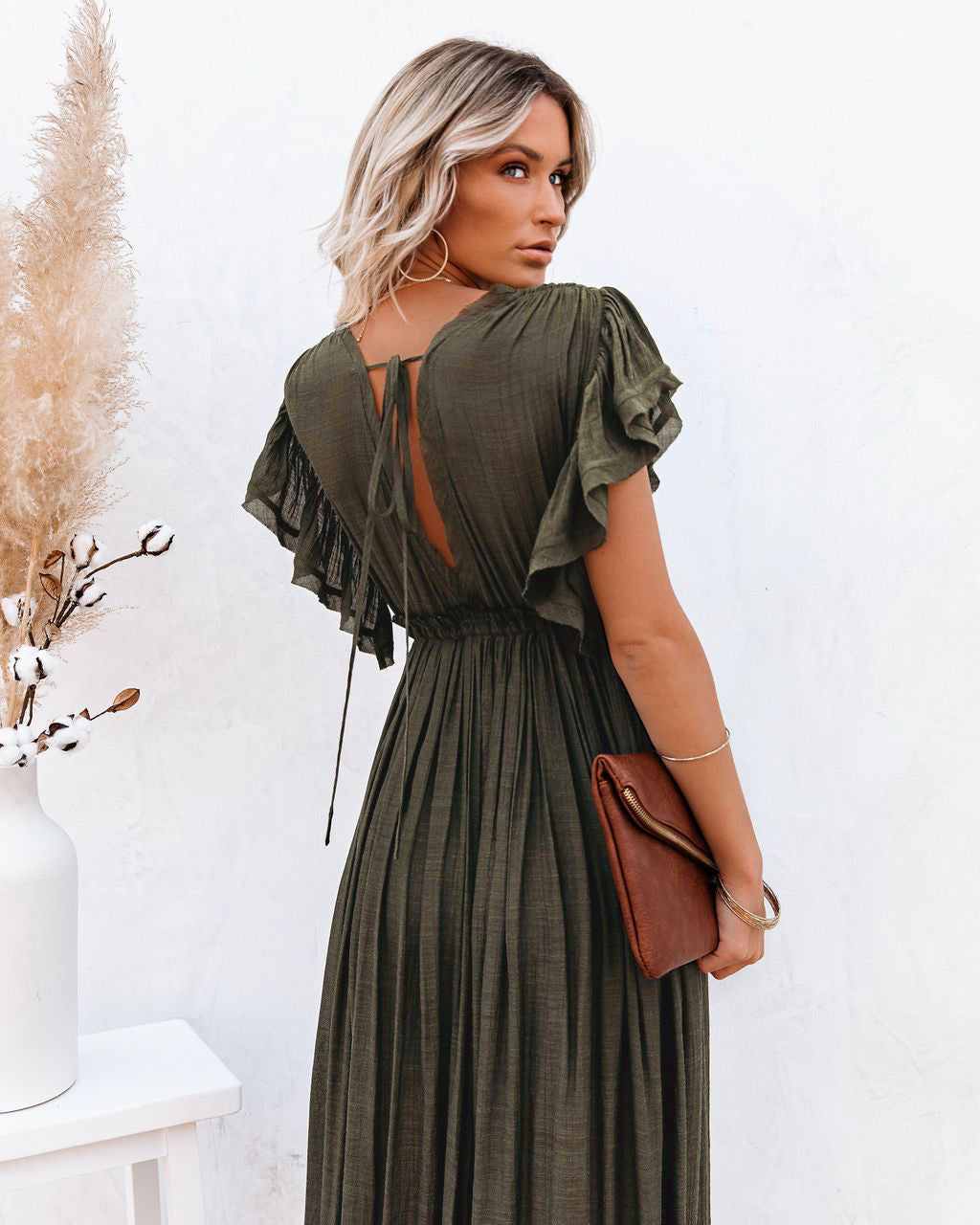 Women Summer Vacation Short Sleeve A Line Maxi Dress