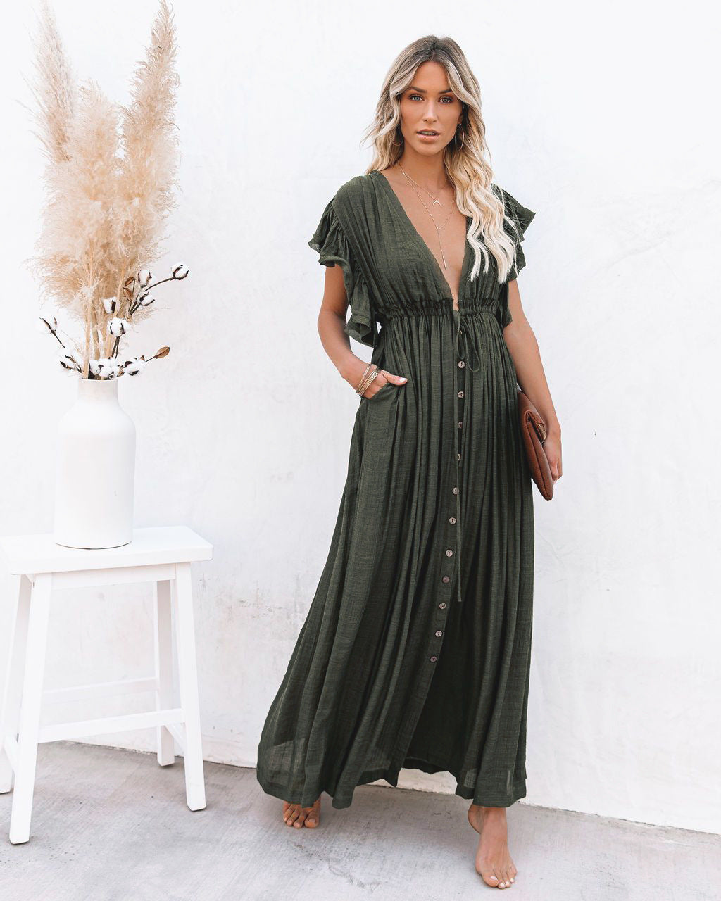 Women Summer Vacation Short Sleeve A Line Maxi Dress