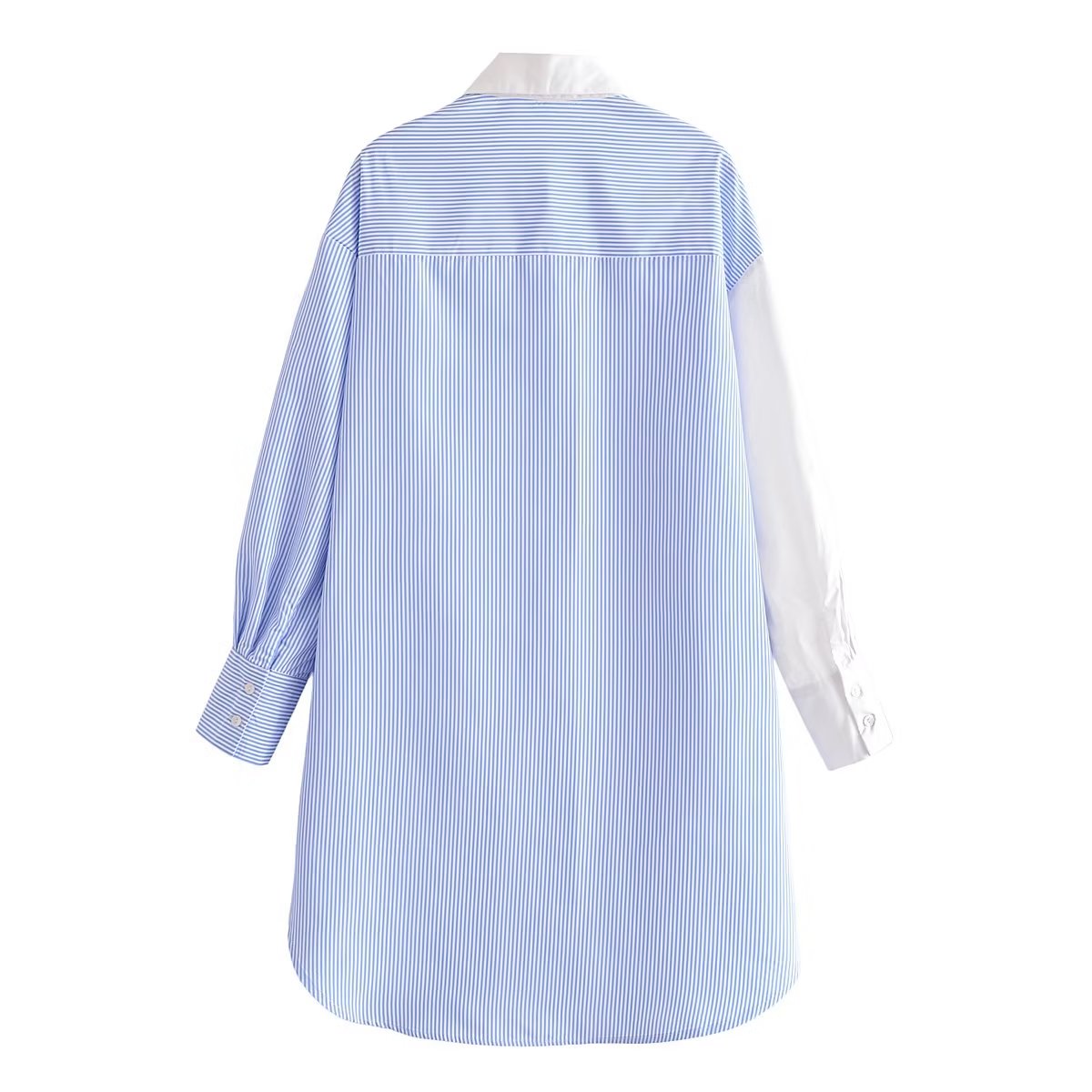 Chemise à rayures verticales bleu clair femmes automne poche unique à manches longues robe chemise amincissante