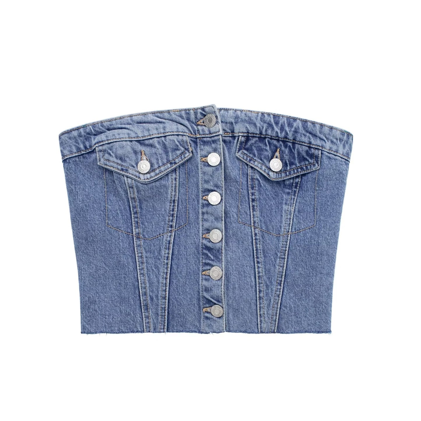 Automne Lavé Denim Corset Bustier Tubulaire Doux Haut Sans Manches Femmes