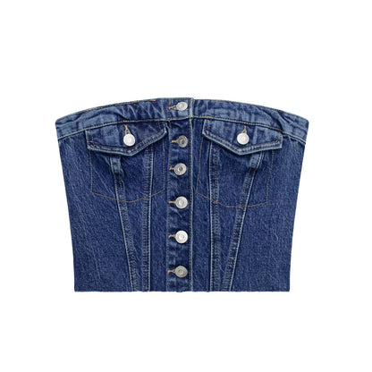 Automne Lavé Denim Corset Bustier Tubulaire Doux Haut Sans Manches Femmes