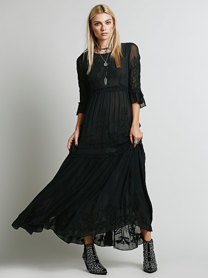 Vestido largo bordado bohemio elegante de primavera y otoño para mujer Vestido de hada bordado