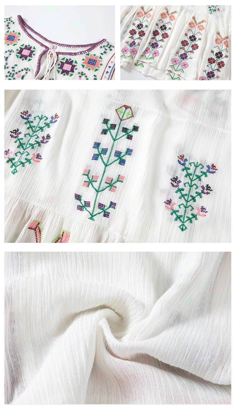 Women Spring And Summer New Bohemian Holiday Style National Style Flower Embroidery Temperament Dress