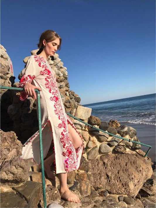 Women Spring and Summer New Bohemian Vacation Chinese Style Design Embroidered Temperament Split Dress