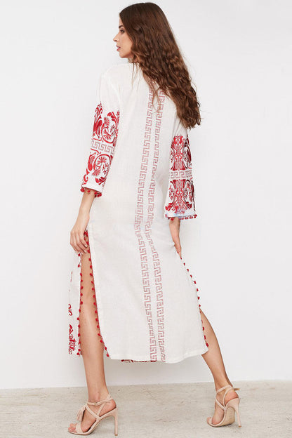 Women Spring and Summer New Bohemian Vacation Chinese Style Design Embroidered Temperament Split Dress