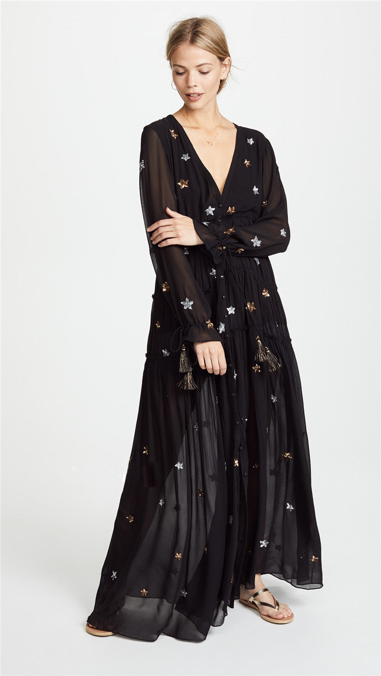 Robe de vacances en bord de mer brodée d'étoiles de style bohème pour femmes, printemps et été