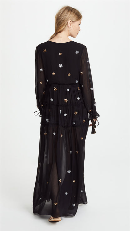 Robe de vacances en bord de mer brodée d'étoiles de style bohème pour femmes, printemps et été