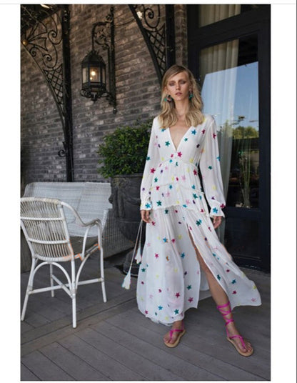 Robe de vacances en bord de mer brodée d'étoiles de style bohème pour femmes, printemps et été