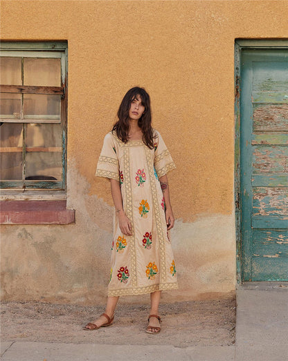 Vestido de mujer con encaje bordado, estilo bohemio, con flores para vacaciones, primavera y verano