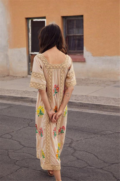 Vestido de mujer con encaje bordado, estilo bohemio, con flores para vacaciones, primavera y verano