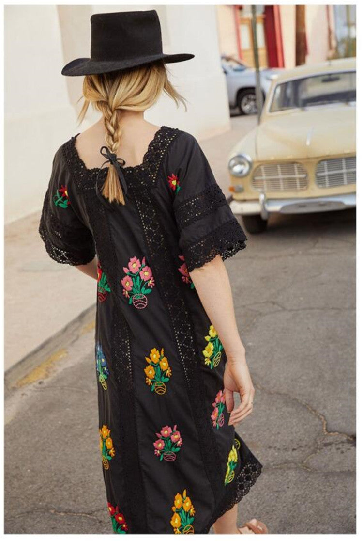 Vestido de mujer con encaje bordado, estilo bohemio, con flores para vacaciones, primavera y verano