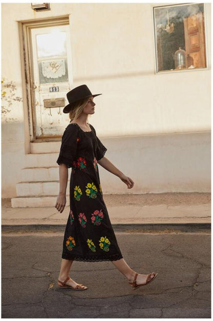 Vestido de mujer con encaje bordado, estilo bohemio, con flores para vacaciones, primavera y verano