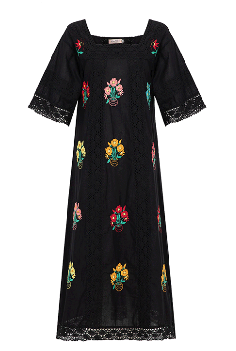 Vestido de mujer con encaje bordado, estilo bohemio, con flores para vacaciones, primavera y verano