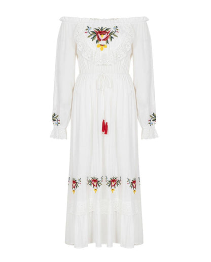 Women Spring and Summer Bohemian Vacation Elegant Embroidered Goddess Tracing Dress