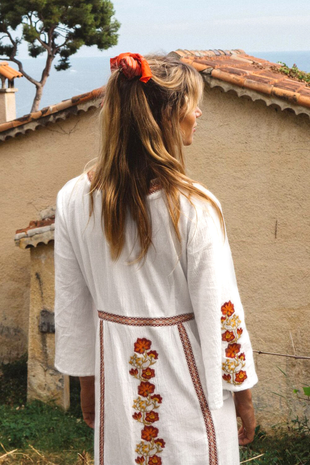 Vestido elegante de color rojo grande con bordados de estilo bohemio para vacaciones de primavera y verano para mujer