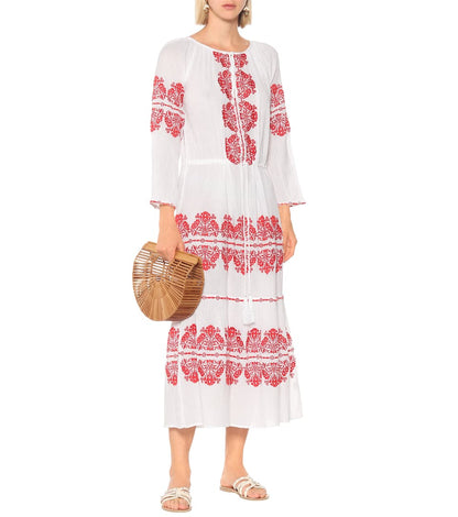 Robe longue blanche brodée style bohème pour femme, tenue de vacances pour le printemps et l'été