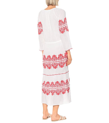 Women's Spring and Summer Bohemian Vacation White Embroidered Dress Long Dress