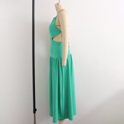 Robe d'été à bretelles mi-longues et taille haute pour femme