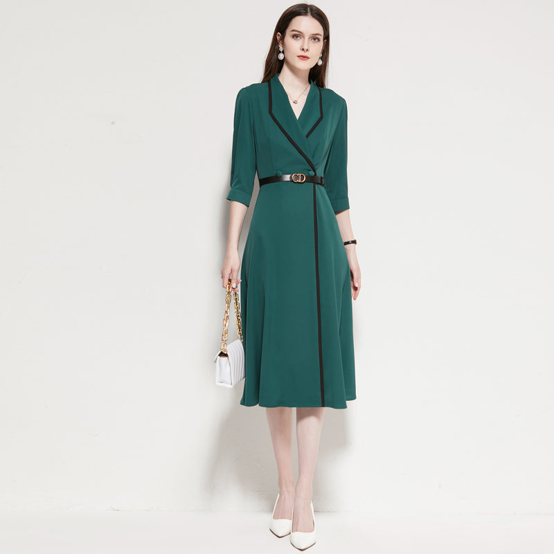 Early Spring New French Elegant Belted V Neck Collar Trench Blazer Dress