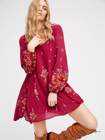 Women Spring And Summer New Delicate Loose Bohemian Embroidered Dress