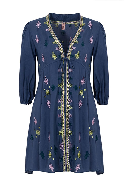 Robe brodée bohème à col en V pour femmes, nouvelle collection printemps et été