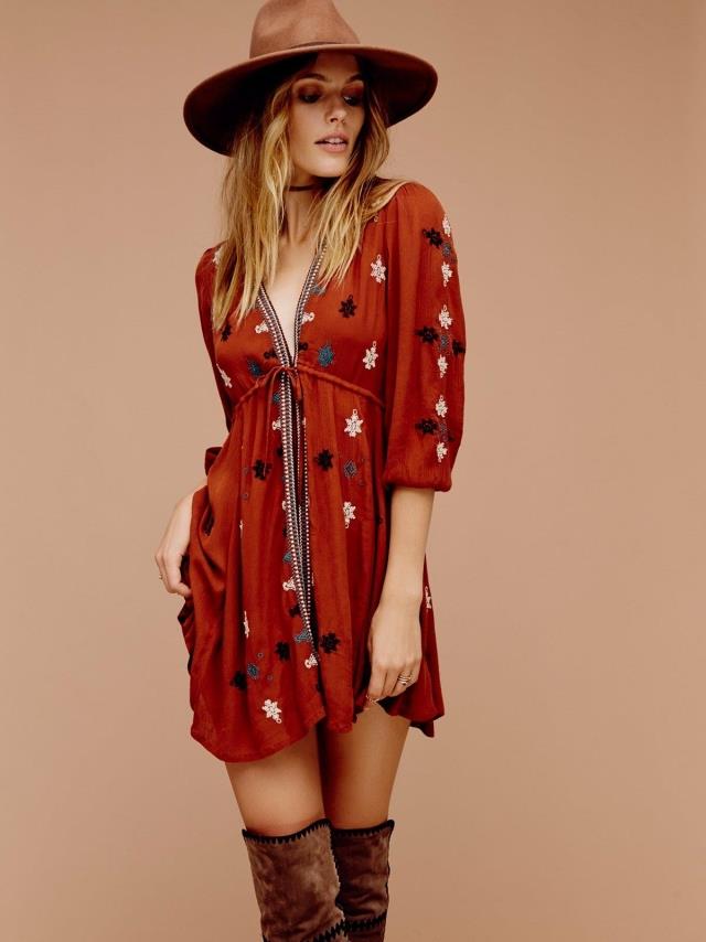 Vestido bordado con cuello en V Nuevos Bohemios de primavera y verano para mujer