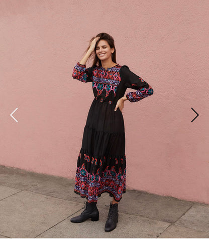 Women Spring and Summer New Bohemian Style Minor Heavy Industry Embroidered Bohemian Vacation Style Dress Long Dress