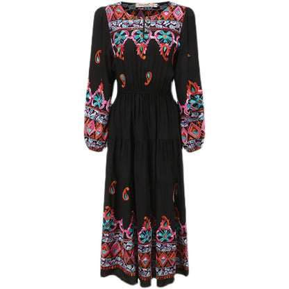 Women Spring and Summer New Bohemian Style Minor Heavy Industry Embroidered Bohemian Vacation Style Dress Long Dress