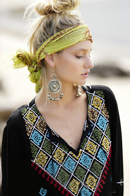 Vestido de muñeca de fiesta con flores bordadas bohemias para mujer, primavera y verano