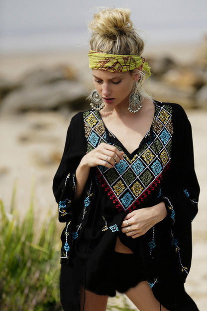 Vestido de muñeca de fiesta con flores bordadas bohemias para mujer, primavera y verano