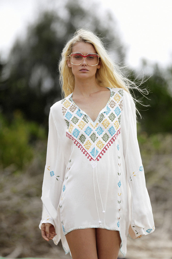 Vestido de muñeca de fiesta con flores bordadas bohemias para mujer, primavera y verano