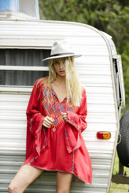 Vestido de muñeca de fiesta con flores bordadas bohemias para mujer, primavera y verano